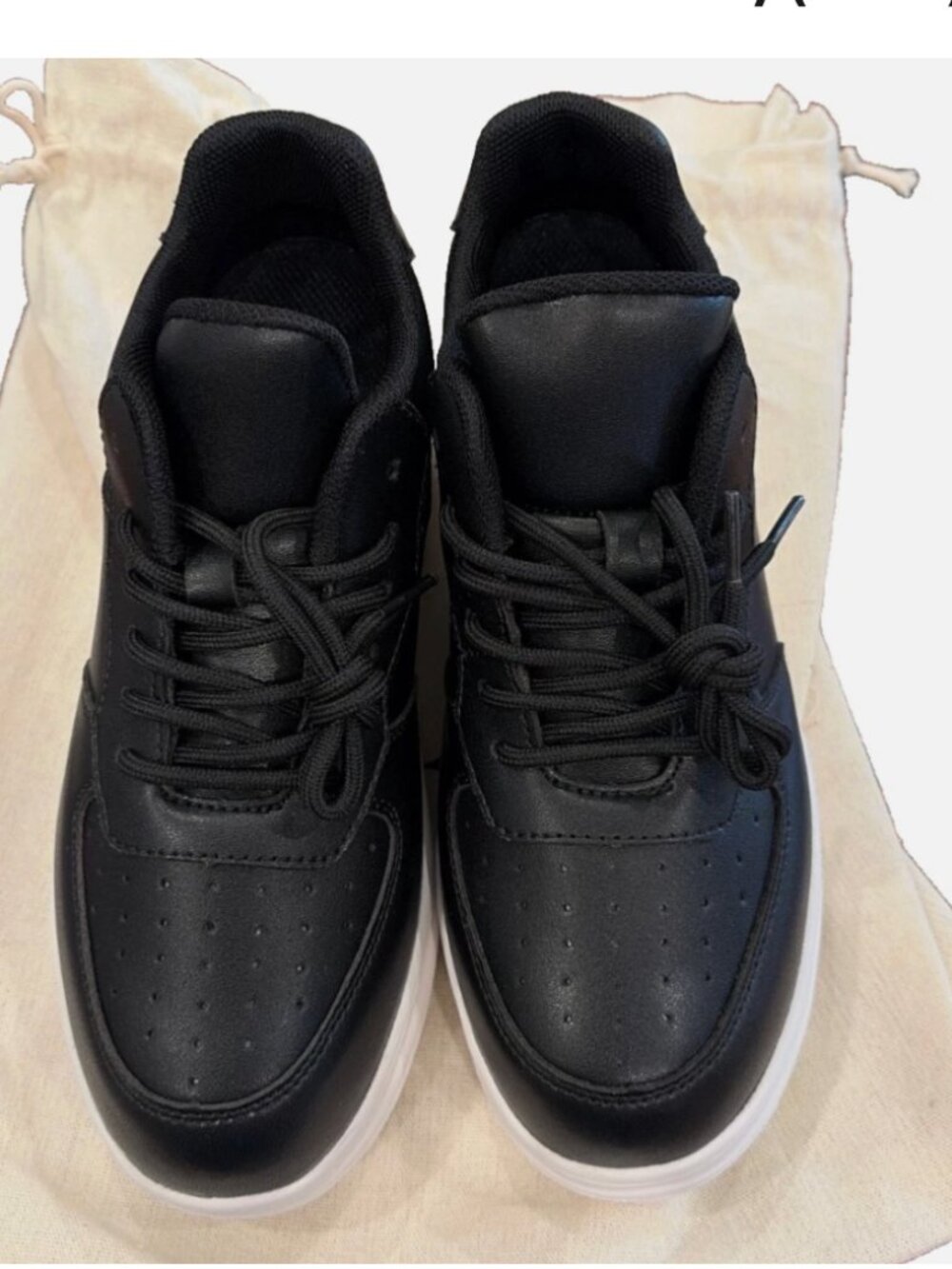 Tallur, Black Vegan Leather Sneakers with lifts. size 4 NWT